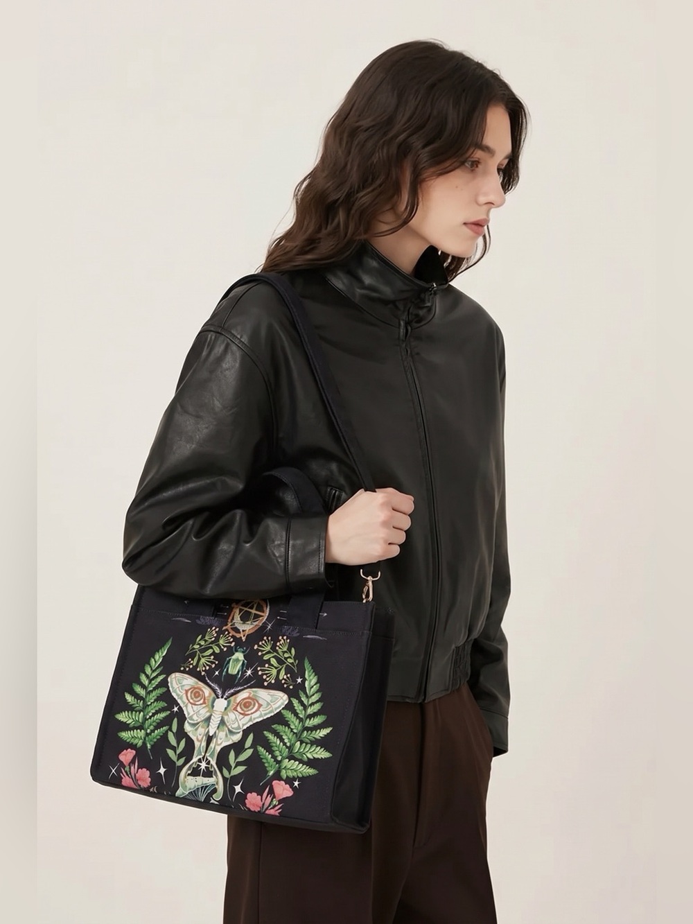 Woman’s Black Goth/Fairycore Print Tote Bag w/ Adjustable Straps - Picture 2 of 12